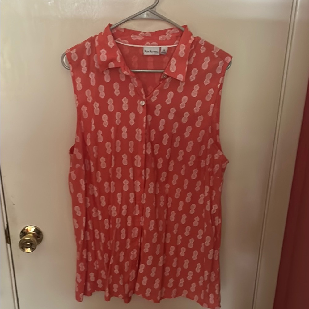 Kim Rogers Orange Sleeveless Notched Collar Blouse